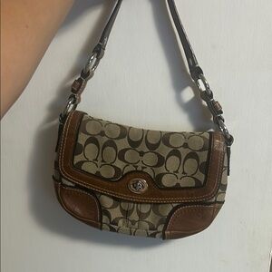 Coach Brown and Tan Signature Shoulder Bag